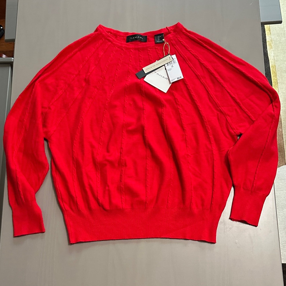 Tahari Bright Red Dolman-Sleeve Crewneck Sweater